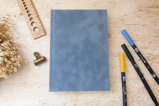 Bullet journal A5 fait main carnet à points couverture en simili velours bleu pompadour
