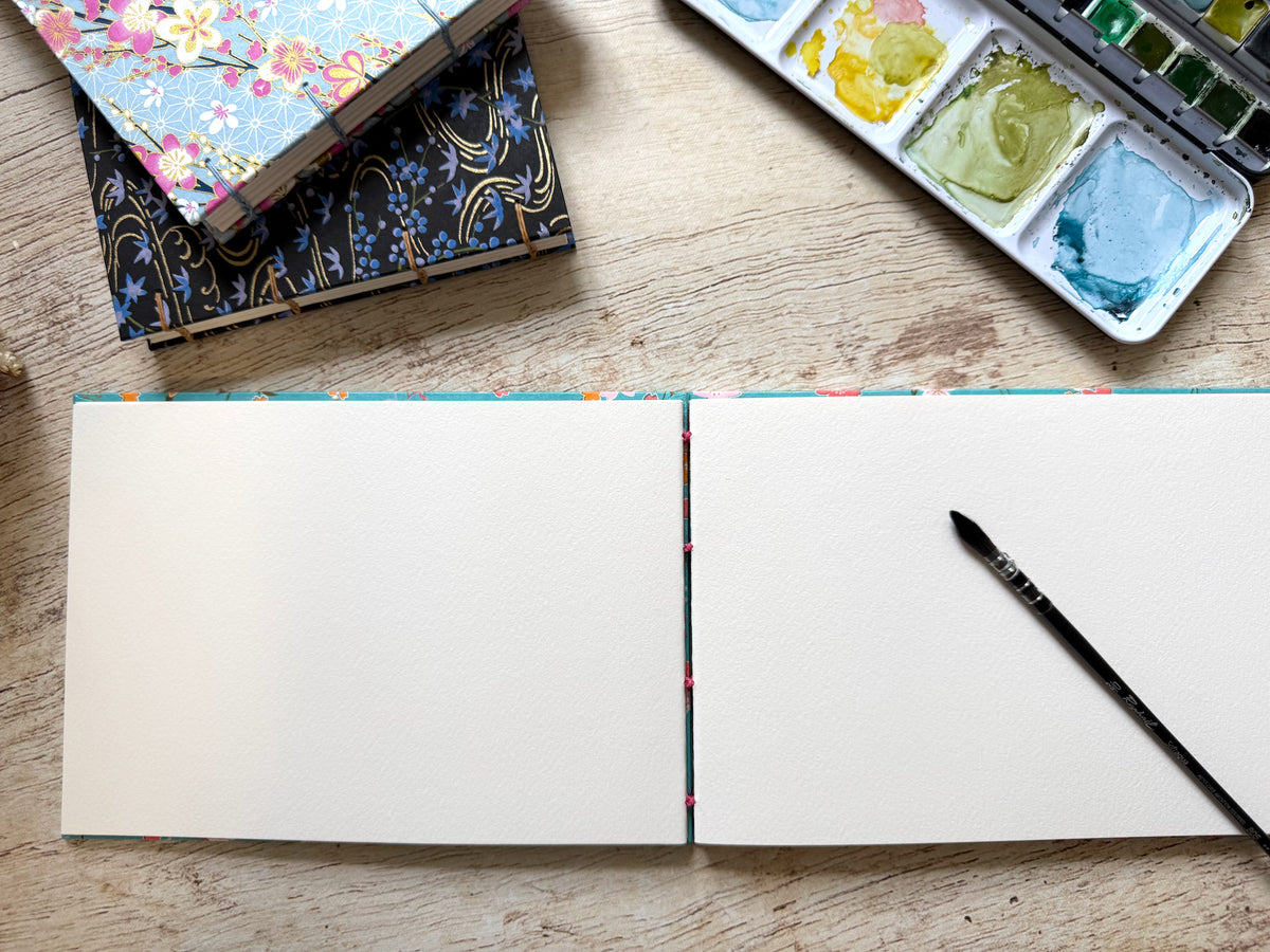 Carnet d'aquarelle A5 personnalisable, papier 100% coton 300 g au choix, reliure copte, fait main