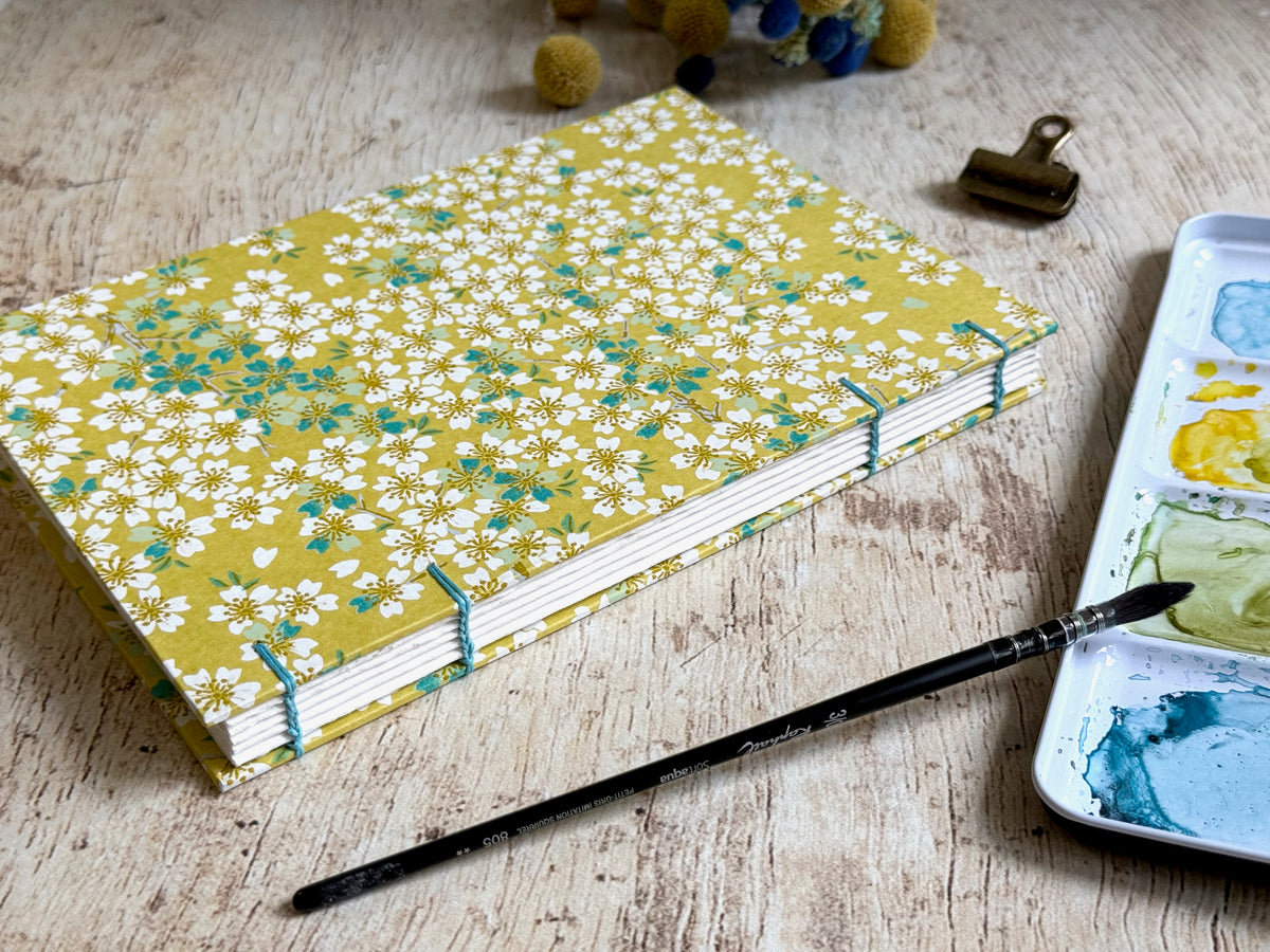 Carnet d'aquarelle A5 personnalisable, papier 100% coton 300 g au choix, reliure copte, fait main